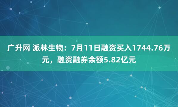 广升网 派林生物：7月11日融资买入1744.76万元，融资融券余额5.82亿元