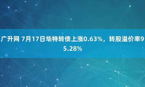 广升网 7月17日华特转债上涨0.63%，转股溢价率95.28%